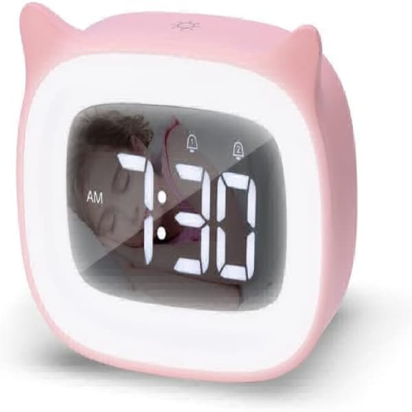 Digital klocka för barn, rosa kattklocka, vacker klocka med