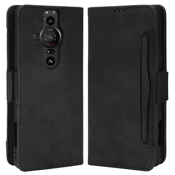 Magneettinen läppäkotelo Sony Xperia Pro-I:lle useilla korttipaikoilla, lompakkomallinen puhelinkotelo, musta Black Style A Sony Xperia Pro-I