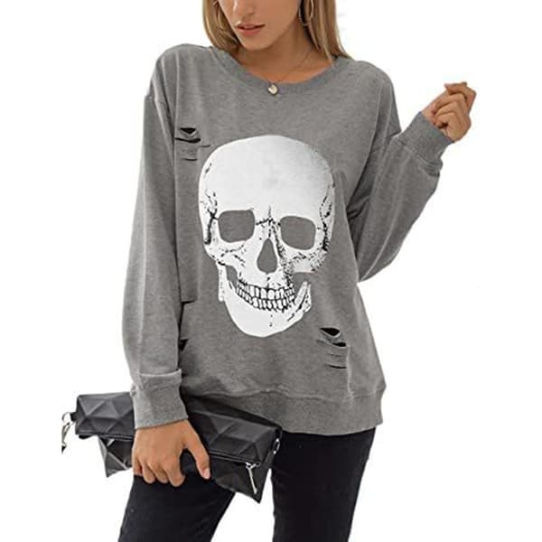 Halloween Tröja för kvinnor med döskallegrafik, grå grey L