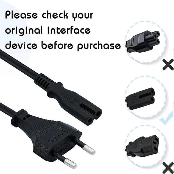 1,5 m strømkabel EU-stik C7 Bipolar 2-polet kabel til PS5 / PS4 / PS3 / Xbox Series X / S - Sort Bedste gave