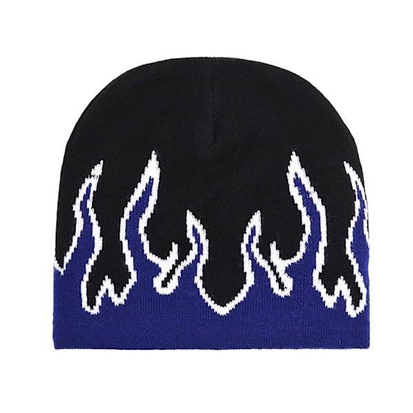 Tykk varm ørebeskyttende Beanie-lue for menn Vinter Flammetrykk Ride Strikket lue Kostymetilbehør Blue