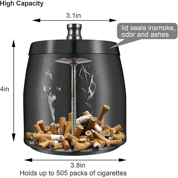 Rostfritt Stålashtray med Lock för Utomhus Vindtät Ashtray med Halkskyddad Bas för Utomhus- och Inomhusbruk Silver Silver L