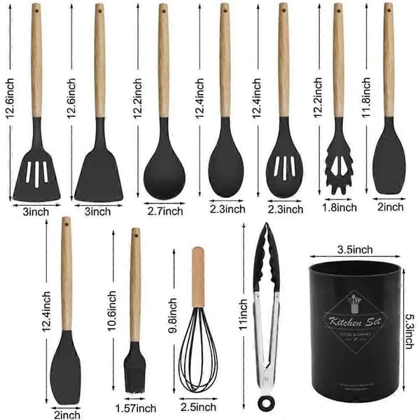 12 st Non-stick Köksredskapsset Silikon Matlagningsspatel Köksaccessoarer grey