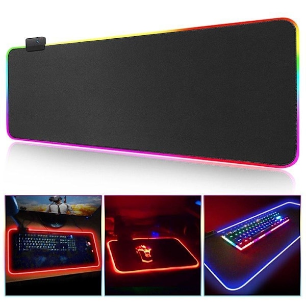 Gaming Mousepad med LED-lys - RGB - Vælg størrelse Sort Black 80x30 cm