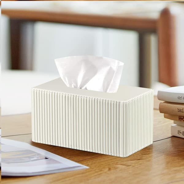 Större Tygboxöverdrag, Rektangulär Tygboxhållare i PU-läder, Servettdispenser, Dekorativ Hållare - Beige