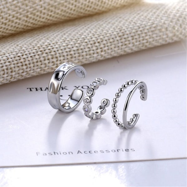 925 Sterling Silver Zirkon Geometriska Örhängen Öronmanschett Clip