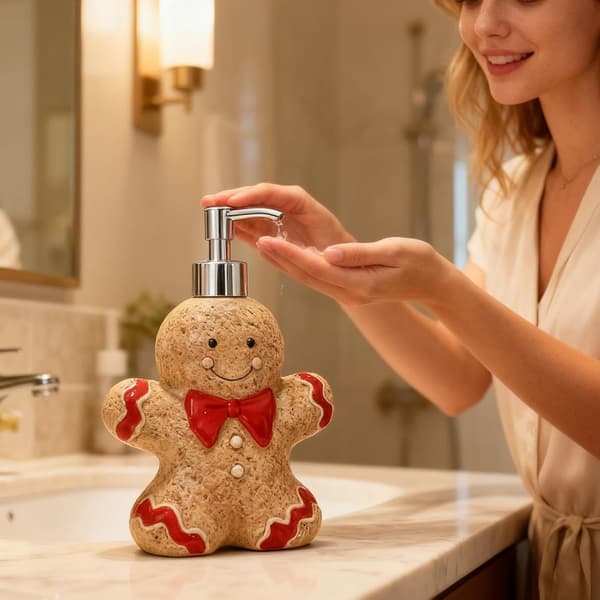 Honningkage sæbedispenser, 350 ml keramisk julehåndsæbedispenser, genopfyldelig honningkagemand lotiondispenser Gingerbread Man