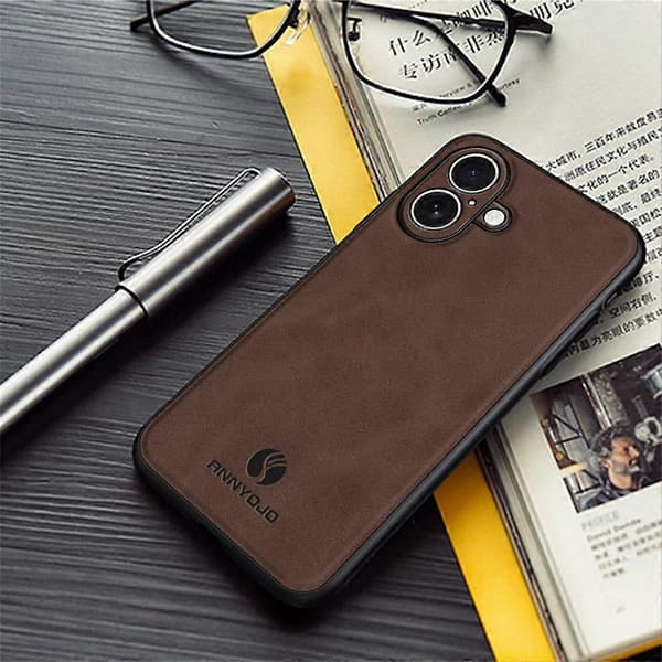 ANNYOJO Kompatibelt etui til iPhone 17 PU-læder + PC + TPU Anti-dråbe telefoncover (sort)