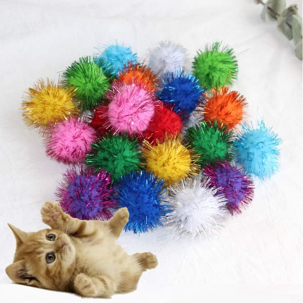 Assorterede farver glitterbolde til katte, Min kats yndlingslegetøj, 3 cm store pompom kattelegetøj, 100-pak