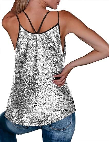 Naisten hihaton kimalteleva toppi hopea silver XL