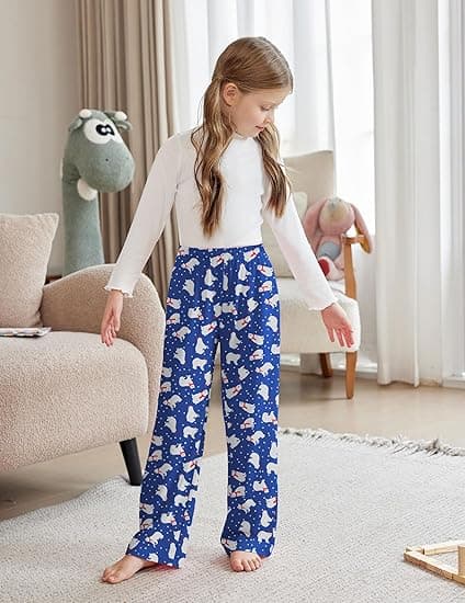 Tyttöjen pyjamahousut, pitkät, ruudulliset, pehmeät, mukavat pyjamahousut taskuilla Jääkarhu Polar bear 150