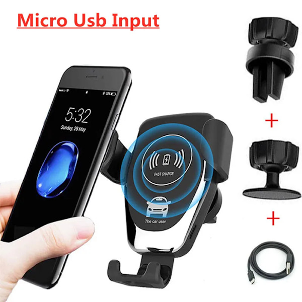 Bil trådløs oplader bilholder telefonholder stativ til iPhone 15 14 13 12 Samsung S22 S21 Xiaomi induktions hurtigladestation