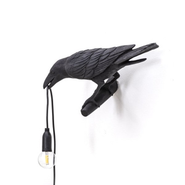 Seletti Bird Moderne Italiensk Vægslampe Sort Hvid Harpiks L-WELLNGS Y black right