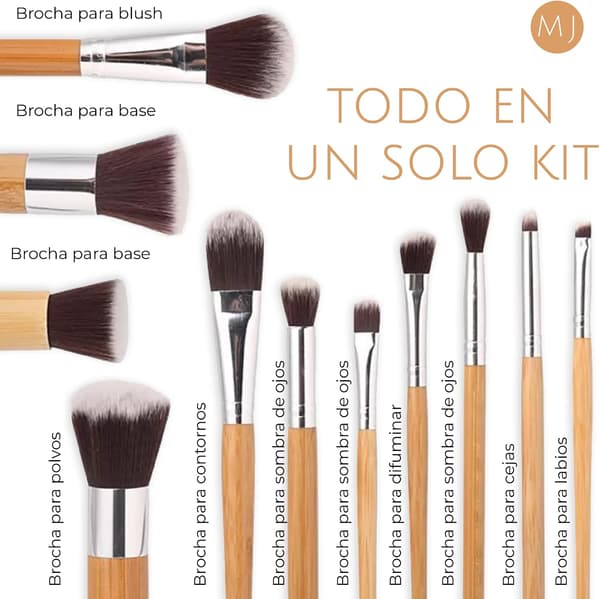 Sæt med økologiske Kabuki-inspirerede bambus makeupbørster til professionel makeup - sæt (makeupbørstesæt)