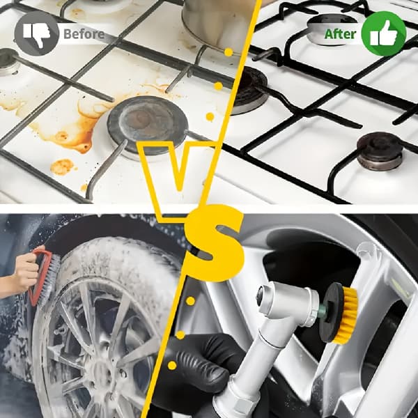 7-delad borstfästsats, återanvändbara hållbara plastskurborstar för bil, kök, badrum, uteplats, utomhusstädning yellow