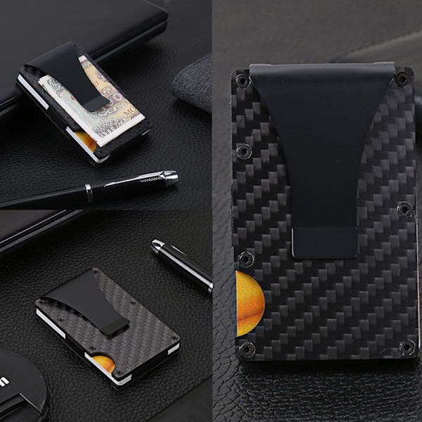 Menn Slim Carbon Fiber Kredittkortlommebok RFID Blokkering Metall Black