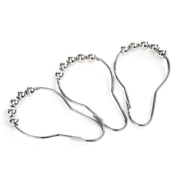 12-pack duschdraperiringar i rostfritt stål med glidsystem, 12 enkla krokar, 69x39mm