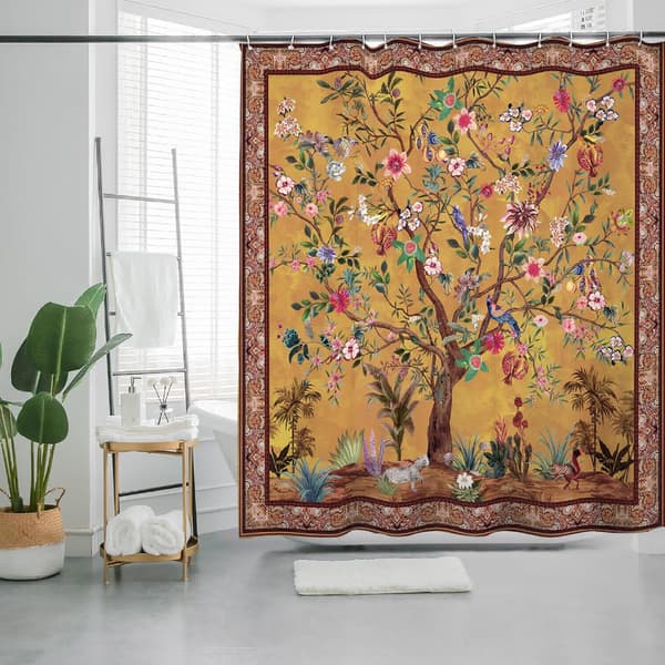 Badeværelse Bruseforhæng Farverigt Boho Blomsterprint Smukt Lyst Poly