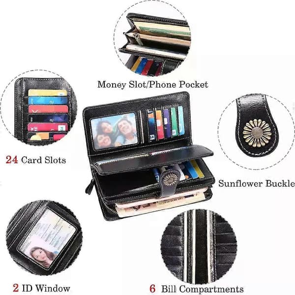 Dame læderpung, stor damepung med mange rum, lang pung