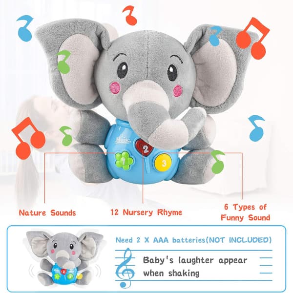 Interaktiv plyschelefant, babyleksak 6 månader+, musikleksak