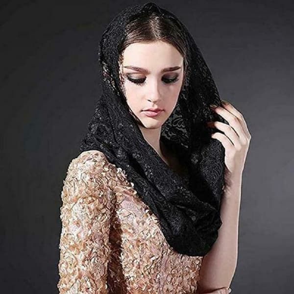 Kapellslør Blomster Latinmesse Hodeplagg Blondesjal Mantilla Slør til kirken (B)