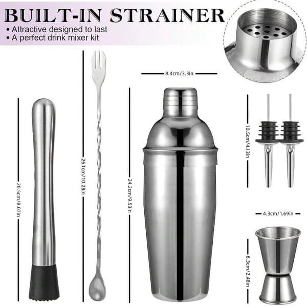 cocktailsæt, barsæt, shaker 550ml - Rustfrit stål Sølv 3