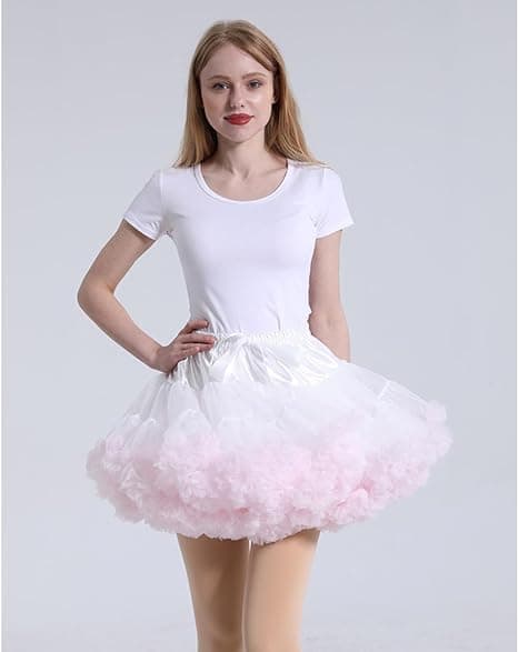 Dame Chiffon Tutu Skjorte med Elastisk Talje - Prinsesse Ballet Dans Multi-La Light Grey+Pink