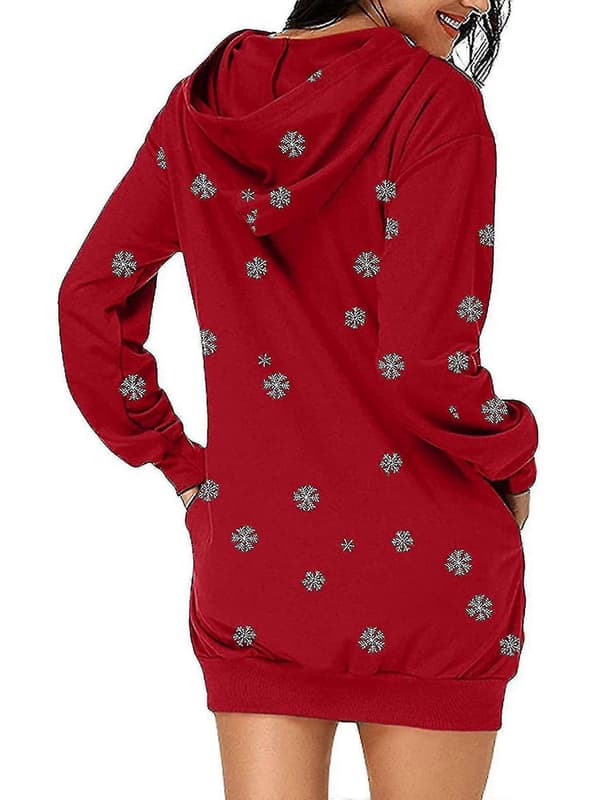 Dam Hoodie Klänning Jultröja Långärmad Pullover Topp Fig M