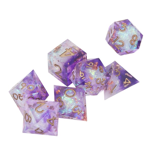 7-delad tärningssats i harts, polyhedral spel, DND-tärningar, tydliga siffror, stabilt spel, välbekanta RPG-tärningar
