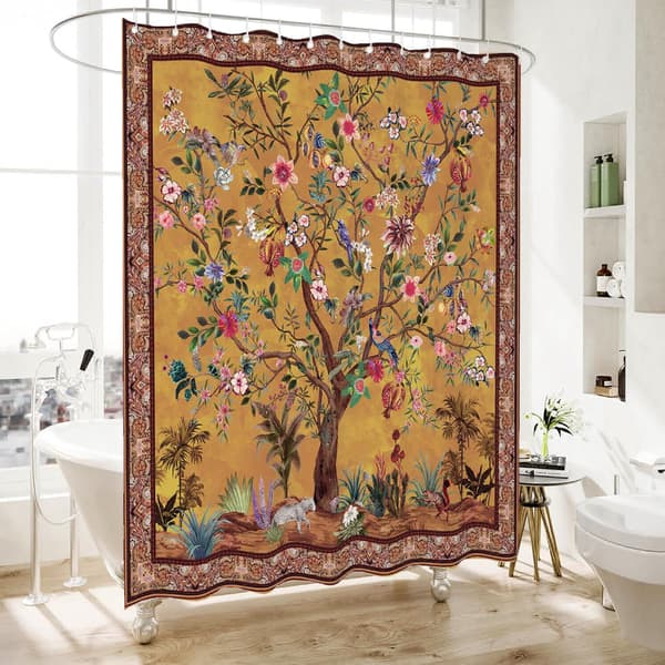Badeværelse Bruseforhæng Farverigt Boho Blomsterprint Smukt Lyst Poly