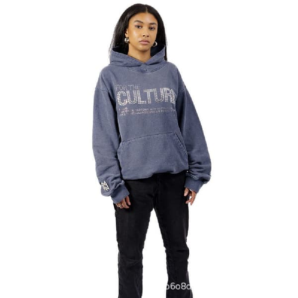 Ny efterår/vinter hættetrøje med rhinstensbogstaver — Oversized pasform i amerikansk stil, retro-trendy pullover, letvægts unisex sweatshirt. A2 L