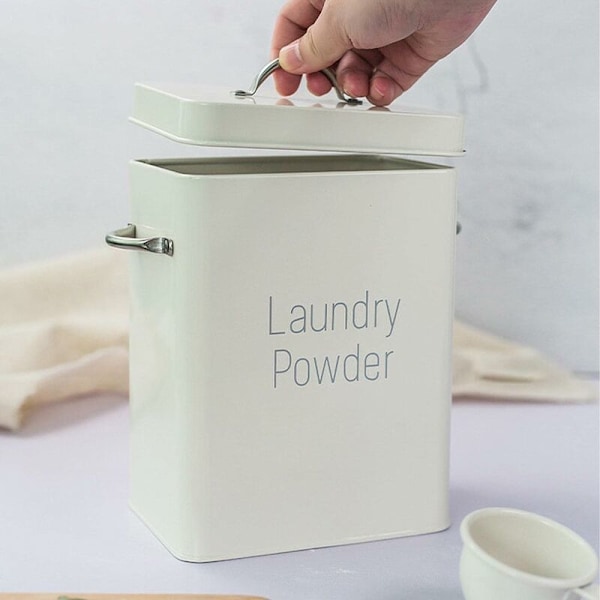 Pulvervaskemiddelbeholder med scoop, vaskemiddelspand 4L