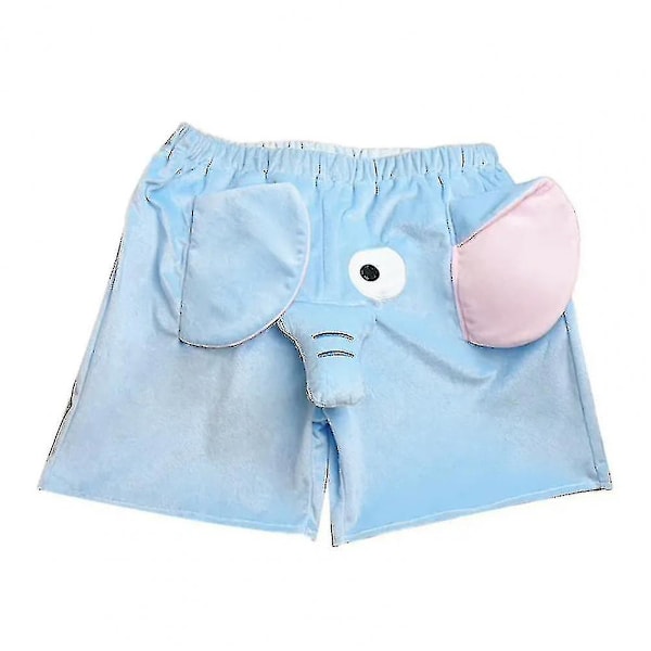 Lounge Pyjamas Shorts med 3D Ører - Trunk Cartoon Sød Elefant Løse Casual Plys Sovebukser Sommer Mænd Kvinder Shorts Bukser Hjemmetøj Blå Festival Blue M