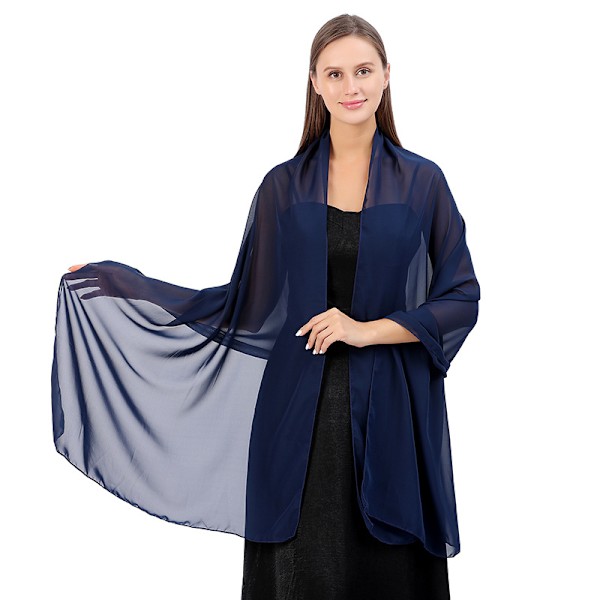 Laivastonsininen iltahuivi ja -shaali, läpinäkyvä sifonki, elegantti, pehmeä silkki