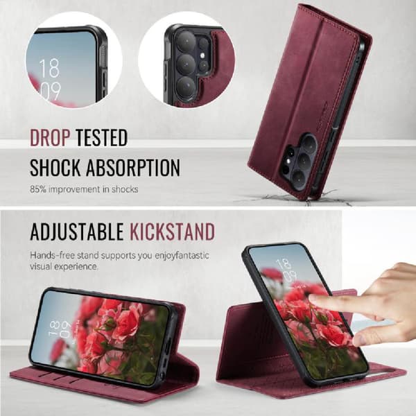 Magnetisk RFID-blokkerende læretui til Samsung Galaxy S26 Ultra 5G[ZHE] RED