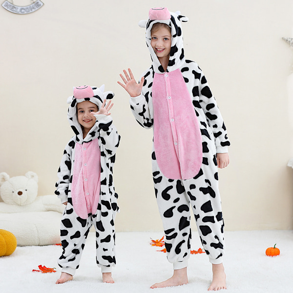 Unisex barn jumpsuit Plüschdräkt med hatt och svans för klä upp rollspel Halloween för festpresenter Cow romper 【135-145CM】