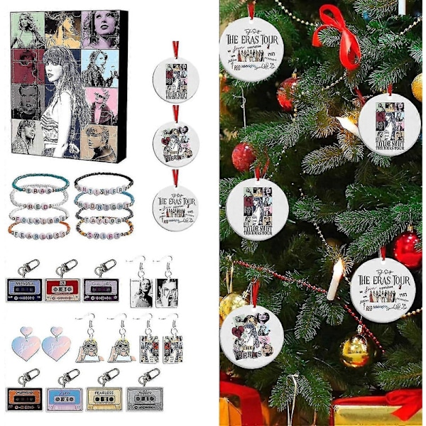 Taylor The Swift Julekalender med 24 Stykker Gave Juleakryl Dekoration og Armbånd Overraskelse Julefavoritter A