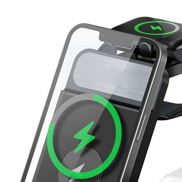 5 i 1 Laddningsstation Klocka Nattlampa Funktion Bärbar Trådlös Laddare för Mobiltelefon Klocka Headset