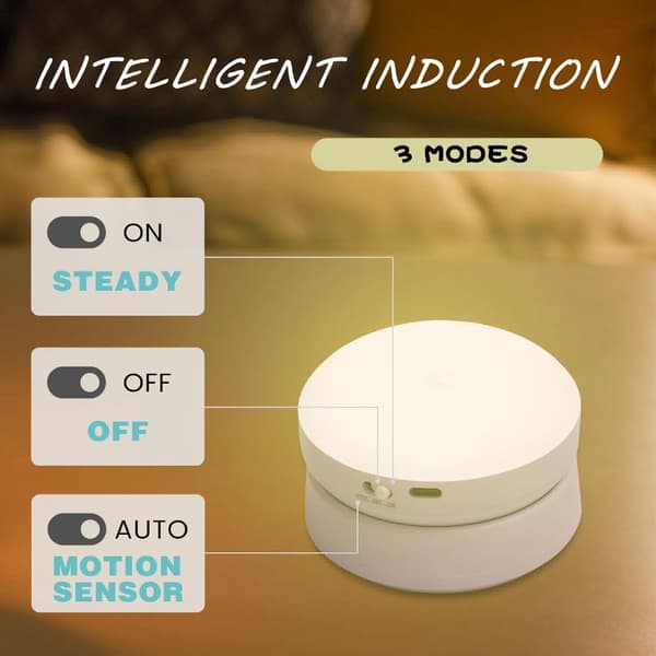 Bevegelsessensorlys innendørs USB oppladbart LED nattlys med Auto/På/Av-moduser LED-lys for soverom