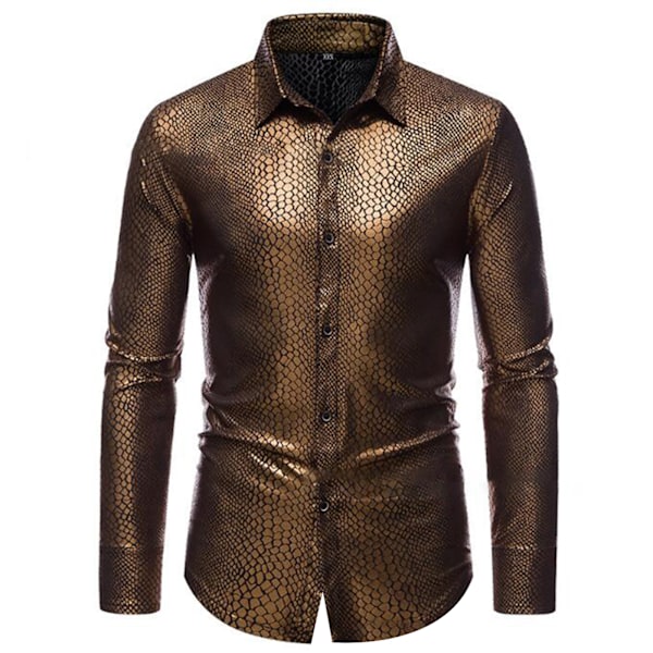 Herre Dress Skjorte Paljetter Langermet Skjorte Party Nattklubb gull XL gold