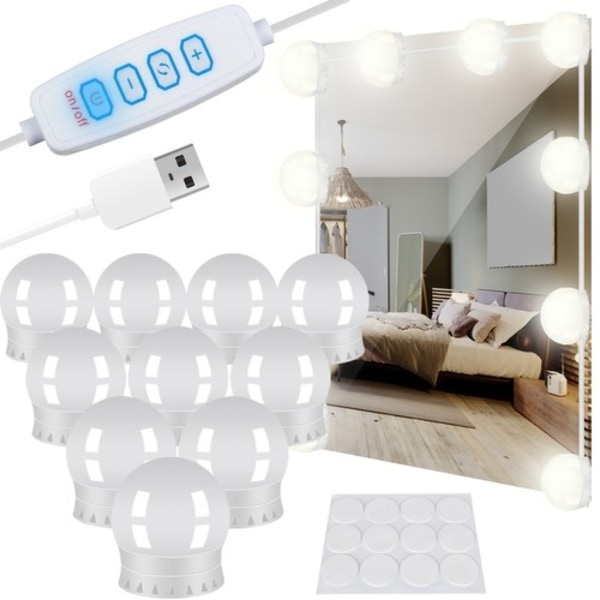 LED-lys for sminke-speil Toaletbord - Fest rundt speilet White Vit