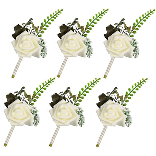 Blomsterskum Korsage Bryllupsblomster Til Bryllupper (Hvid, 6-pak)