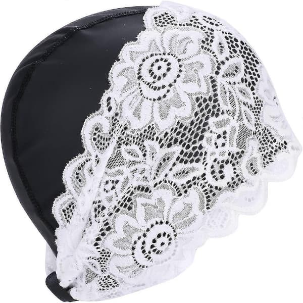 Badehette for kvinner, vanntett badehette med blondeblomst, badehette med øreklaffer, superelastisk turbanbadehette