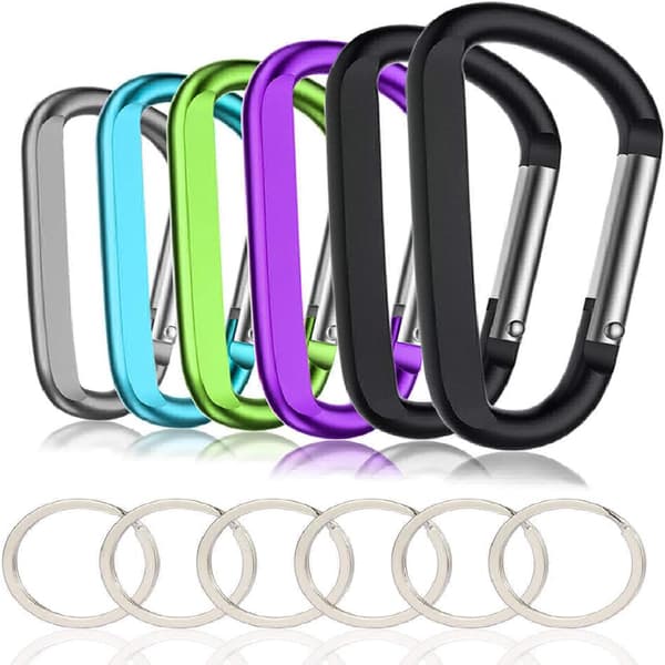 6 sorte kroge, 3\" brede aluminium D-ring kroge med 6 nøglekroge