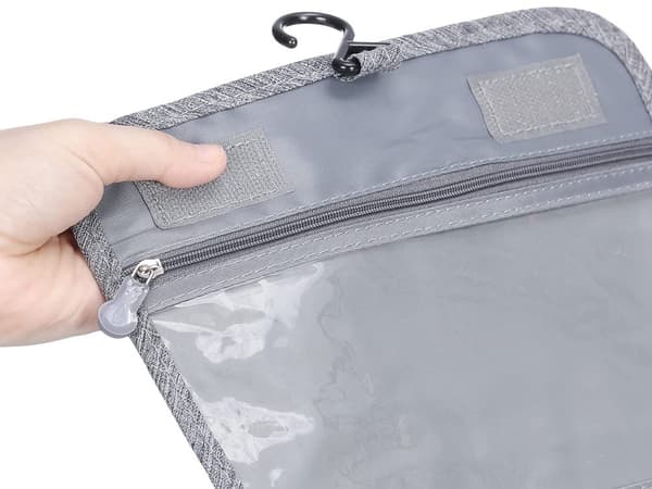 Hängande necessär, grå, resenecessär med krok, förvaring med dragkedja för badrummet Grey