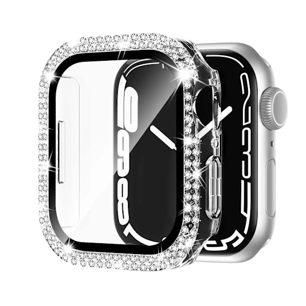 Glas+Diamant Cover til Apple Watch urkasse 40mm 44mm 41mm 45mm 38mm 42mm Bling Bumper Beskytter iWatch serie 9 3 5 6 7 8 se urkasse ren Y clean 40mm series 654 SE