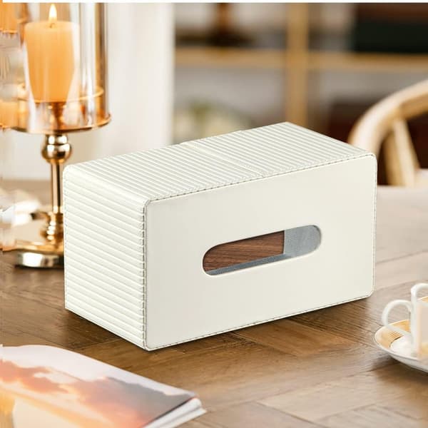 Större Tygboxöverdrag, Rektangulär Tygboxhållare i PU-läder, Servettdispenser, Dekorativ Hållare - Beige