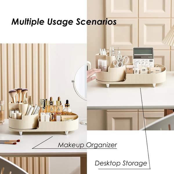 Bordplade Makeup Organizer, Roterende Makeup Organizer til Toilettet, Stor Kapacitet, Kosmetisk Displayboks med Makeupbørsteholder White