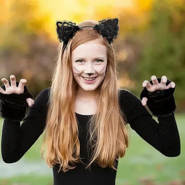 Halloween blondekattørehodebånd, damestil - Svart kattørehodebånd, egnet for kostymefester...