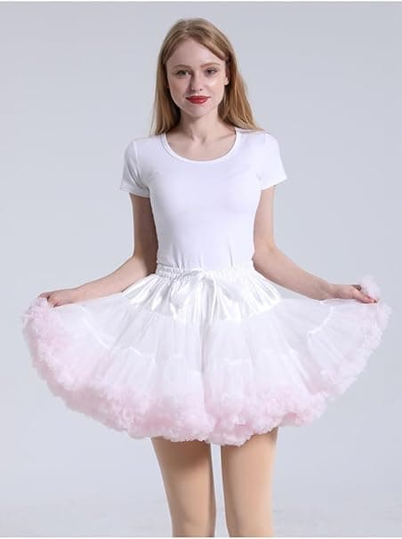 Dame Chiffon Tutu Skjorte med Elastisk Talje - Prinsesse Ballet Dans Multi-La Light Grey+Pink